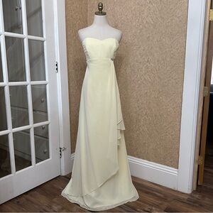 VTG Y2K 2000s Light Yellow Chiffon Layered Rhinestone Strapless Formal Dress